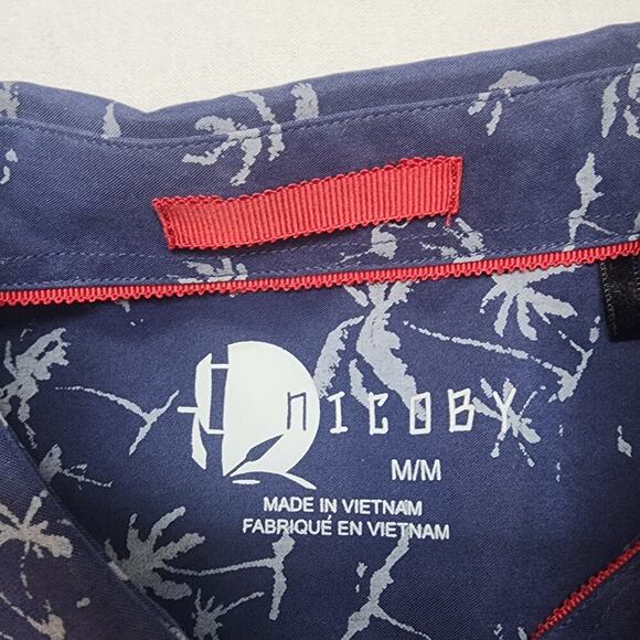 Nicoby Short Sleeve Soft Mens Button Down Shirt Blue Palm Trees Sz M - Picture 5 of 7